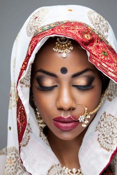 Exotic Indian bride dressed up for wedding ceremony