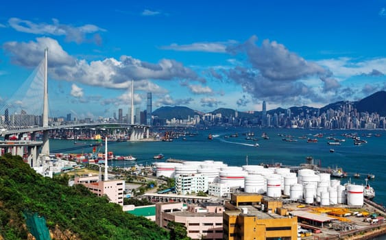 petrochemical industrial plant under blue sky, hong kong day