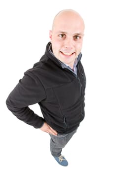 young casual man full body in a white background