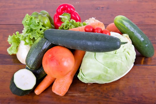 Fresh vegetables on wooden table