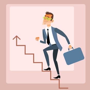 Businessman climbs growing schedule. The business concept of career growth