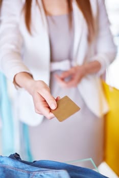 Female customer with plastic card