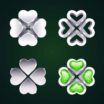 Vector Silver Four-leaf Clovers Set2 for St. Patrics Day Projects. Clipping paths included in additional jpg format.