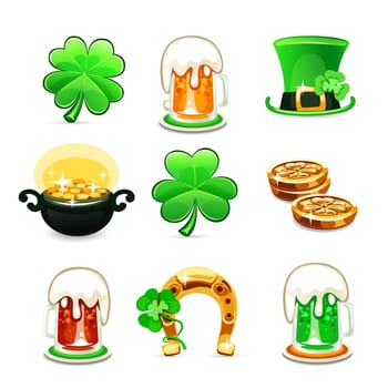 st.Patrick's Day's icons set isolated on white background. In the EPS file, each element is grouped separately.