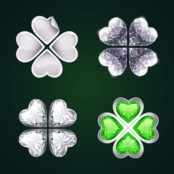 Vector Silver Four-leaf Clovers Set3 for St. Patrics Day Projects. Clipping paths included in additional jpg format.