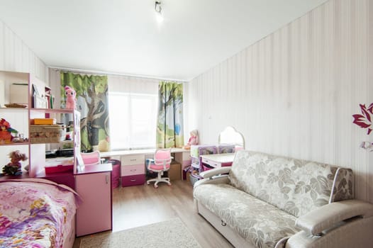 Russia, Moscow- May 29, 2019: interior room apartment. standard repair decoration in hostel