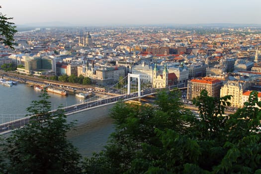 White Elisabeth bridge and Danube in Budapest in Hungary