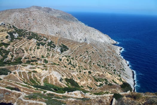 Terracing on the blue sea in Greece