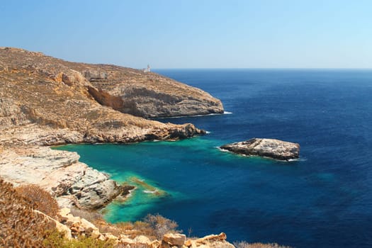 Blue water on the cyclades islands in Greece