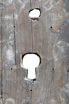 Detail of the keyhole in old damaged door