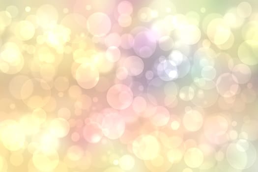 Abstract blurred fresh vivid spring summer light delicate pastel yellow pink white yellow bokeh background texture with bright circular soft color lights. Beautiful backdrop illustration.