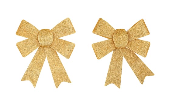 Set of golden color decorative shiny glitter paper bow isolated