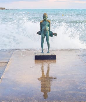 PAPHOS, CYPRUS - FEBRUARY 15, 2019: Statue of Little Fisherman. Paphos, Cyprus