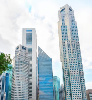 Modern skyscrapers of Singapore Downtown Core, bottom view