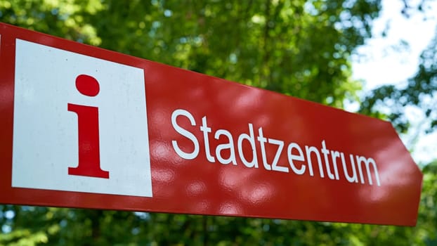 Signpost for tourist information in the city center on a hiking trail in Eisenach in Thuringia