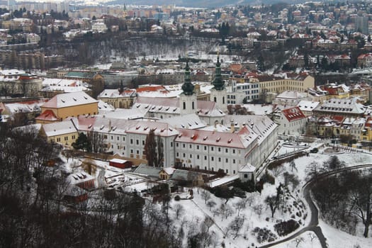 Strahov monastery covered of snow in Prague