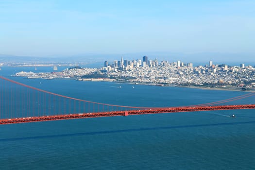 The city behind the red bridge in California