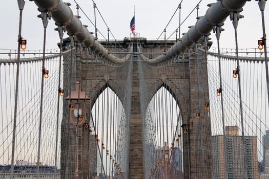 Close up of the Brooklyn Bridge in New York
