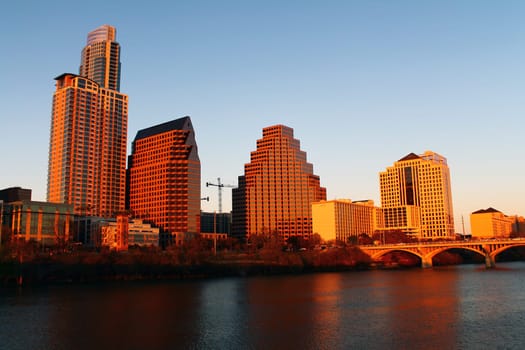 Downtown Austin illuminated by the sun in Texas
