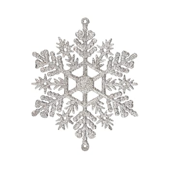 Decorative silver glitter christmas snowflake isolated
