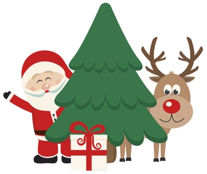 santa claus rudolph christmas tree winter present illustration