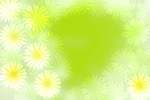Hello spring background. Abstract floral frame design of colorful daisy flowers on light green background. Template for spring, greeting card, Mothers day, invitation or other holidays. Space.