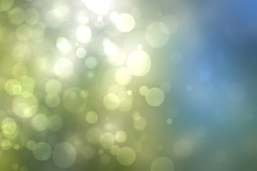 Abstract sunny bright green blue bokeh autumn background texture. Space for your design. Beautiful green illustration.