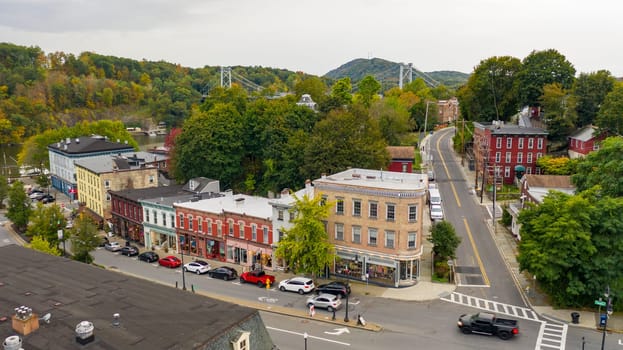 Rondout Creek flows past under bridges on the waterfront in South Kingston New York USA