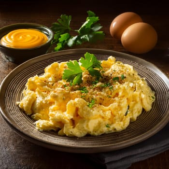 Oeuf Brouille features soft and fluffy scrambled eggs enhanced with butter and fresh herbs served warm for breakfast or brunch.