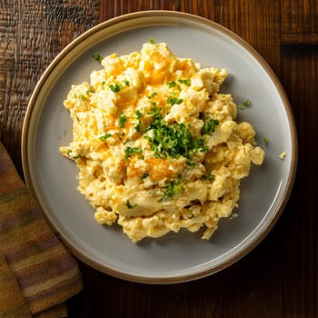 Oeuf Brouille features soft and fluffy scrambled eggs enhanced with butter and fresh herbs served warm for breakfast or brunch.