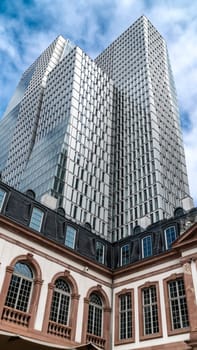 FRANKFURT, GERMANY, October 5th 2019 view from turn&taxis palais on the skyscraper in Frankfurt/Main Germany