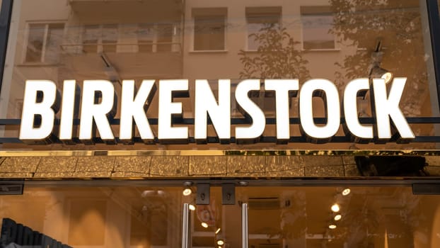 Birkenstock shoe company sign above a store in Frankfurt, Germany. 5th October 2019.