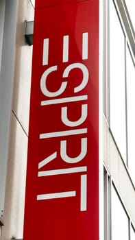 FRANKFURT, GERMANY October 05, 2019: Esprit logo on a store front. Esprit is a manufacturer of clothing, footwear, accessories, jewellery and housewares under the Esprit label.
