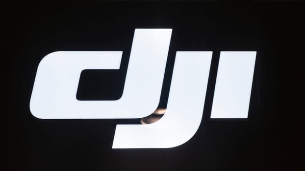 FRANKFURT/M, GERMANY 5th OCTOBER, 2019: DJI logo. DJI is the leading company in the civilian drone industry.