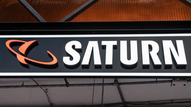 FRANKFURT/Main, GERMANY 5th OCTOBER 2019. Saturn store logo. Saturn is a German chain of electronics stores, now found in several European countries.