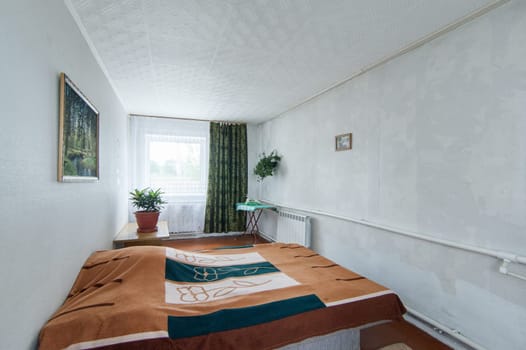 Russia, Moscow- June 06, 2019: interior room apartment. standard repair decoration in hostel. old not modern decor townhouse