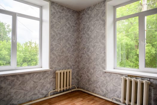 Russia, Moscow- June 06, 2019: interior room apartment. standard repair decoration in hostel. old not modern decor