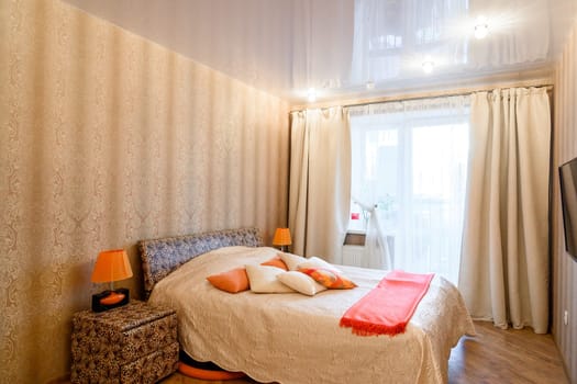 Russia, Moscow- June 10, 2019: interior room apartment. standard repair decoration in hostel
