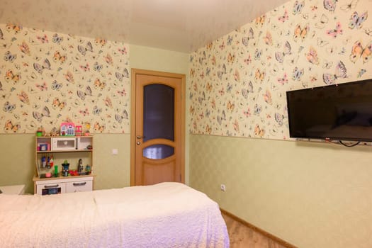 Russia, Moscow- June 10, 2019: interior room apartment. standard repair decoration in hostel