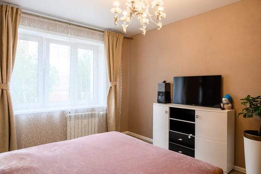 Russia, Moscow- June 10, 2019: interior room apartment. standard repair decoration in hostel