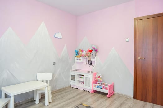 Russia, Moscow- June 10, 2019: interior room apartment. standard repair decoration in hostel