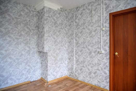 Russia, Moscow- June 06, 2019: interior room apartment. standard repair decoration in hostel. old not modern decor