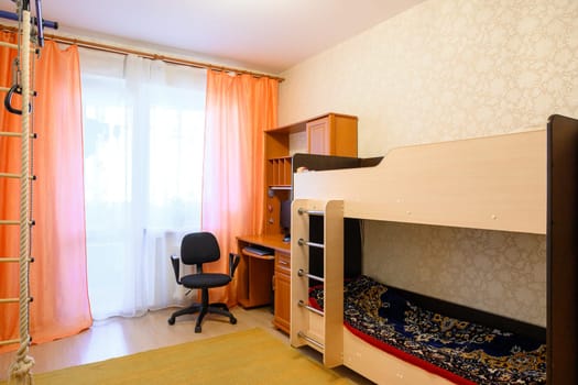 Russia, Moscow- June 10, 2019: interior room apartment. standard repair decoration in hostel