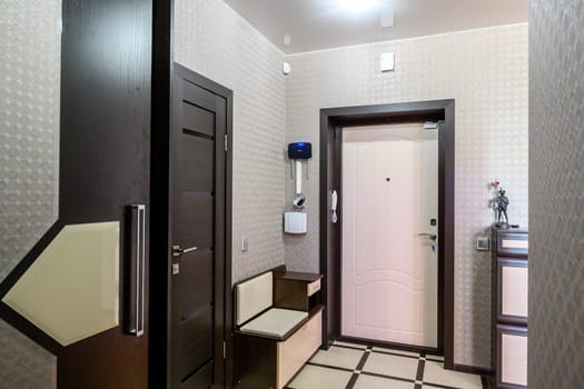 Russia, Moscow- June 10, 2019: interior room apartment. standard repair decoration in hostel. room doors, repair