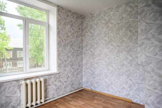 Russia, Moscow- June 06, 2019: interior room apartment. standard repair decoration in hostel. old not modern decor