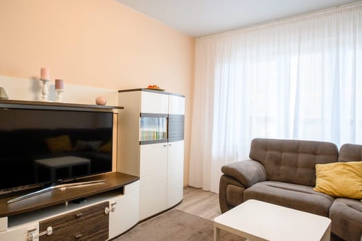 Russia, Moscow- June 10, 2019: interior room apartment. standard repair decoration in hostel