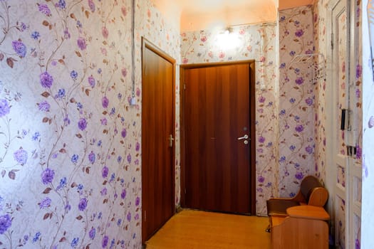 Russia, Moscow- June 06, 2019: interior room apartment. standard repair decoration in hostel. old not modern decor