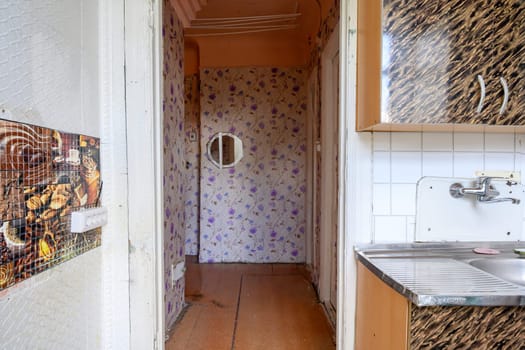 Russia, Moscow- June 06, 2019: interior room apartment. standard repair decoration in hostel. old not modern decor