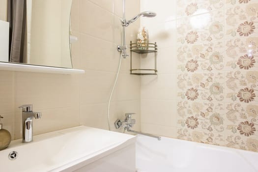 Russia, Moscow- June 10, 2019: interior room apartment. standard repair decoration in hostel. bathroom and toilet