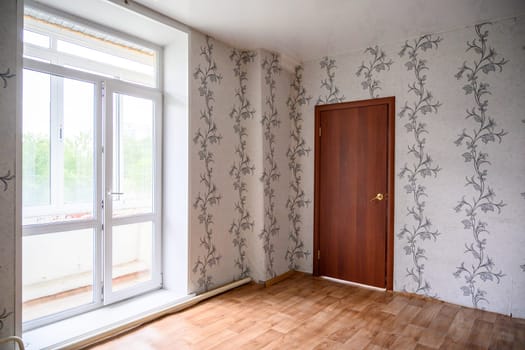 Russia, Moscow- June 06, 2019: interior room apartment. standard repair decoration in hostel. old not modern decor